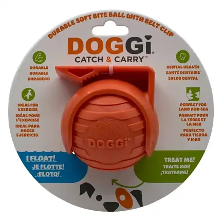 DOGGI træningsbold med clip – holdbar og flydende bold til hunde i original emballage