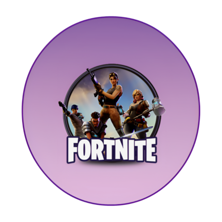 Rundt Fortnite sukkerprint med lilla 0-tal og heltegruppe