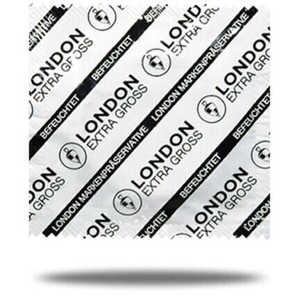 London Extra Gross – store latexkondomer med glidecreme, 12 stk