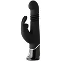 Sort rabbitvibrator med stødende skaft og vibrerende kaninører til G-punkt og klitorisstimulering