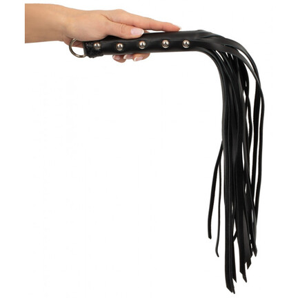 ZADO Beginner Leather Flogger 52 cm – sort læderpisk med nittet håndtag og bløde remme.