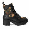 Camouflage combat støvle med chunky hæl og snørelukning