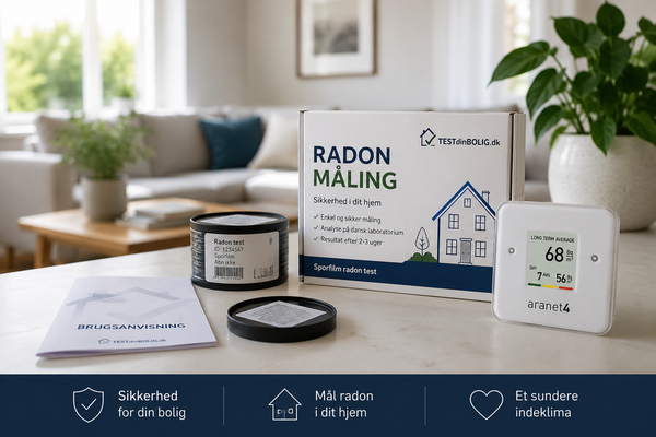 viser en AranetOne radonmåler på stuebordet
