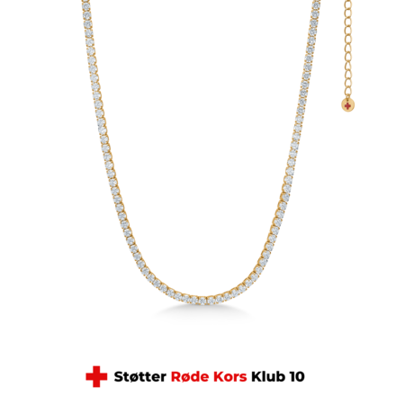 Tennis halskæde udført i 925 sterlingsølv belagt med 18 karat forgyldning isat zirkonia | studio.z x Rødekors