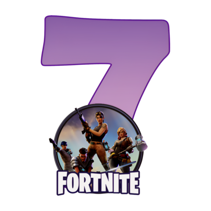 Rundt Fortnite sukkerprint med lilla 7-tal og heltegruppe
