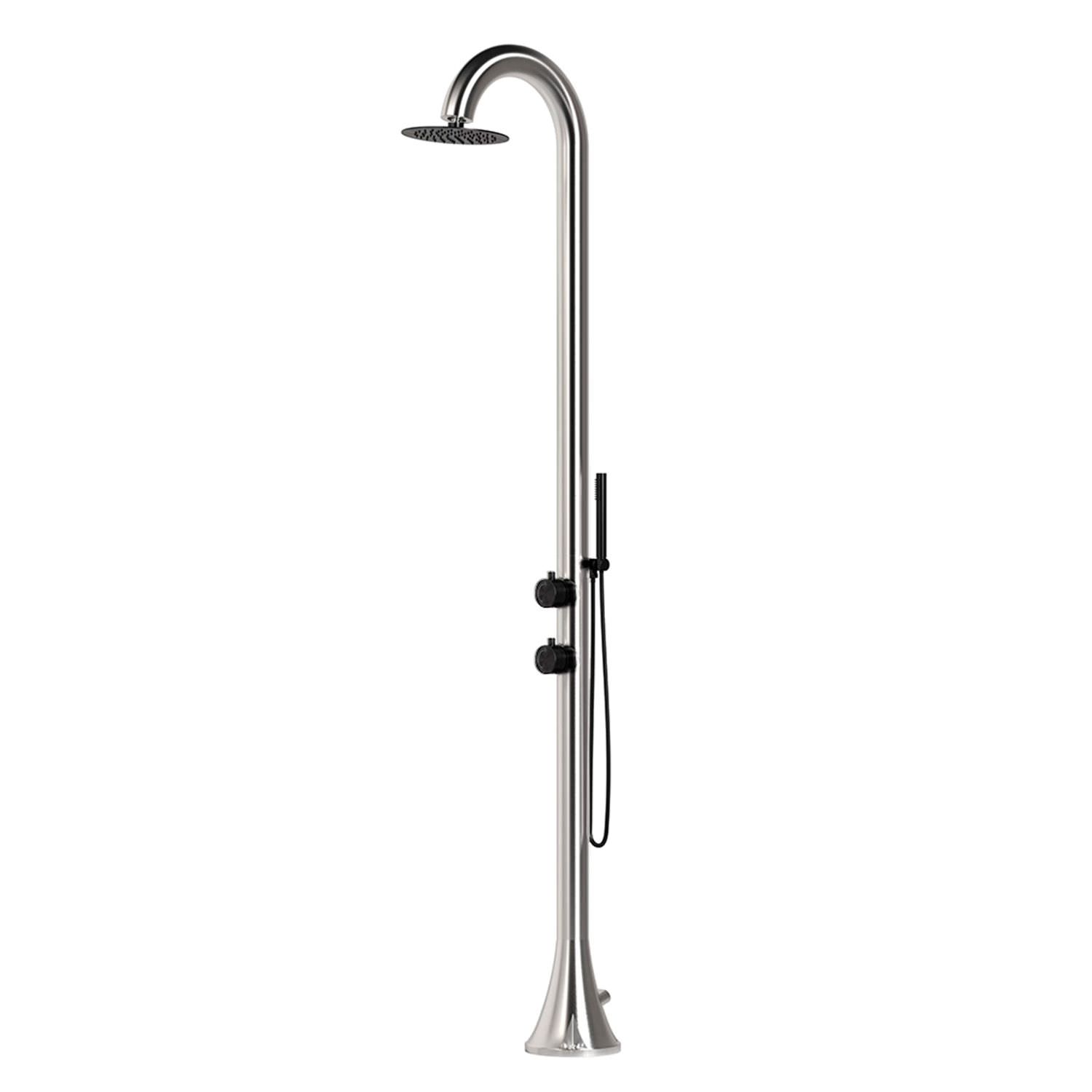 Sined LUNA DUO INOX NERA – Freistehende Außendusche aus AISI 316L Edelstahl – Edelstahl/Schwarz – Handbrause – Warm- und Kaltwasser