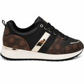 Sort/brun dame sneaker med monogram og gulddetaljer