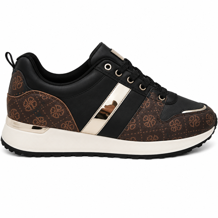 Sort/brun dame sneaker med monogram og gulddetaljer