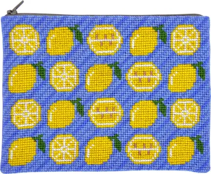 broderet clutch fra fru zipper med broderet citroner som hedder when life gives you lemons