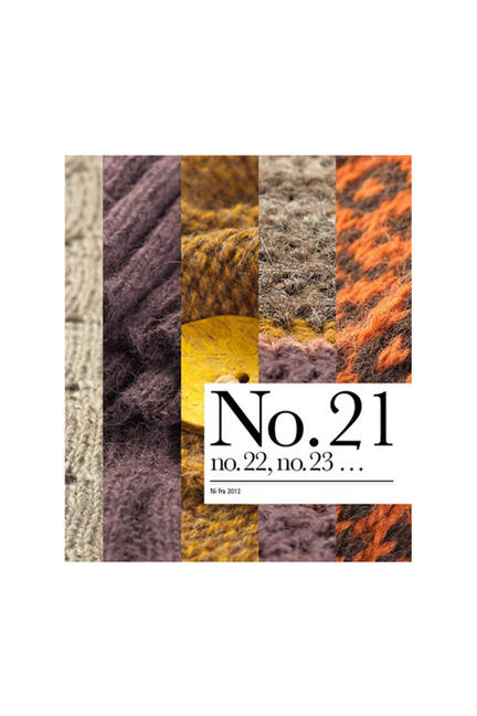 Forside til bogen ni fra 2012 af isager indeholder designs fra 9 designere i isagergarn