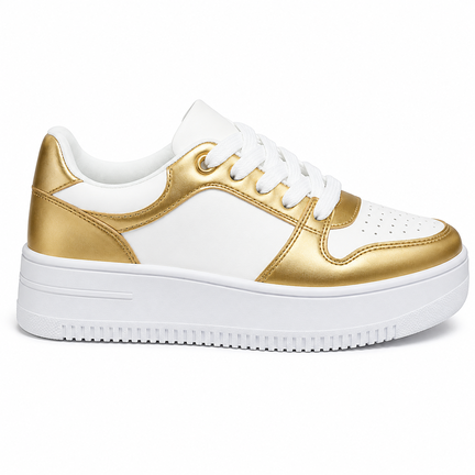 Hvid og guld platform sneaker til dame – Glamour og komfort