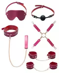 Bad Kitty 6-delt bondage-sæt i pink kunstlæder med gulddetaljer og kæder