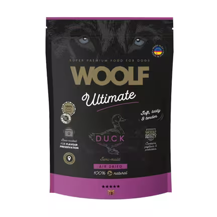 WOOLF Ultimate Semi Moist Hundefoder med And | 1 kg | 100% frisk kød | Glutenfri | Slow Cooked | Air Dryed