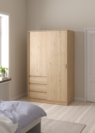 Garderobeskab 120 cm - i soveværelse - skydedør - skuffer - AN-BO Møbler København