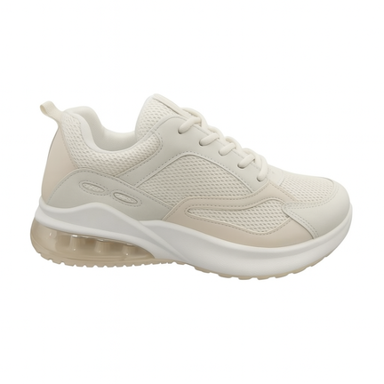 Beige sneaker med luftpude i hvid sål og åndbart mesh