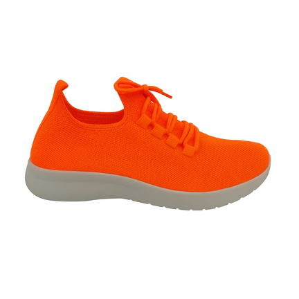 Neonorange sneaker med strikket overdel og hvid sål
