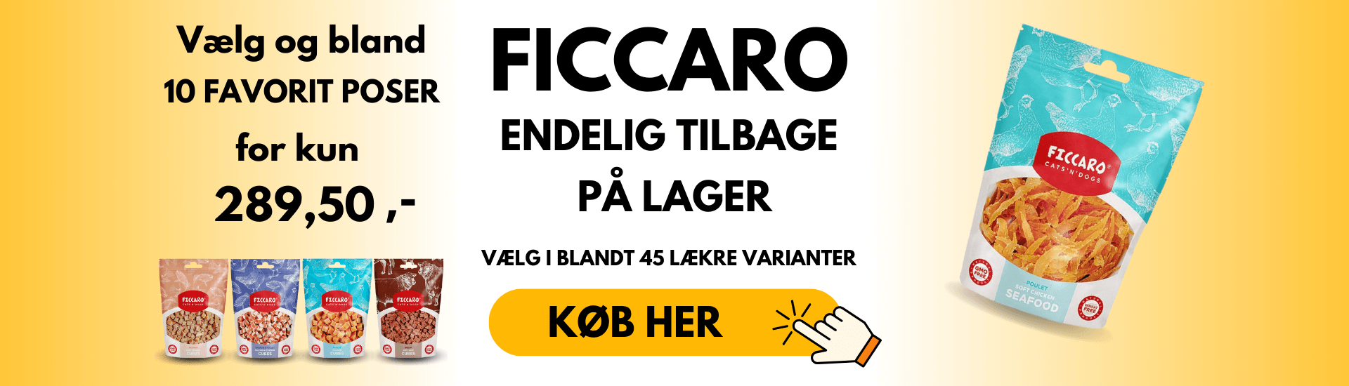 Tilbud på Ficcaro godbidder - 10 poser for 289,50 kr.