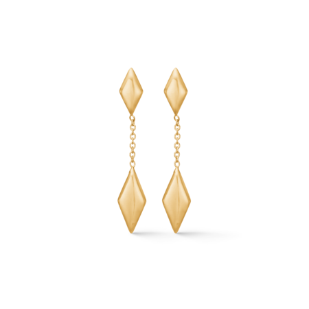 Diamond øreringe i 8 karat guld med et langt, bevægeligt design.