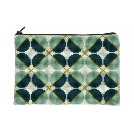 Model foto til broderikit: Blå cirkler Clutch fra fru zippe