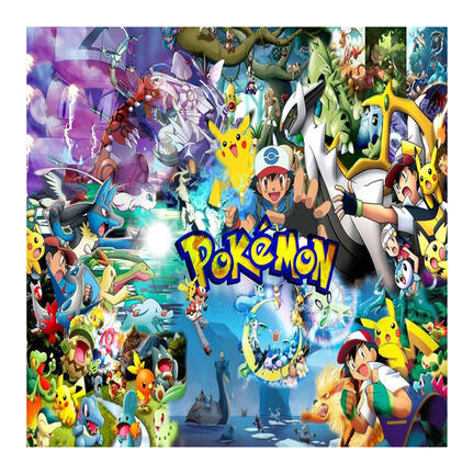 Kvadratisk Pokémon-inspireret kageprint med Pikachu og meget stor gruppe