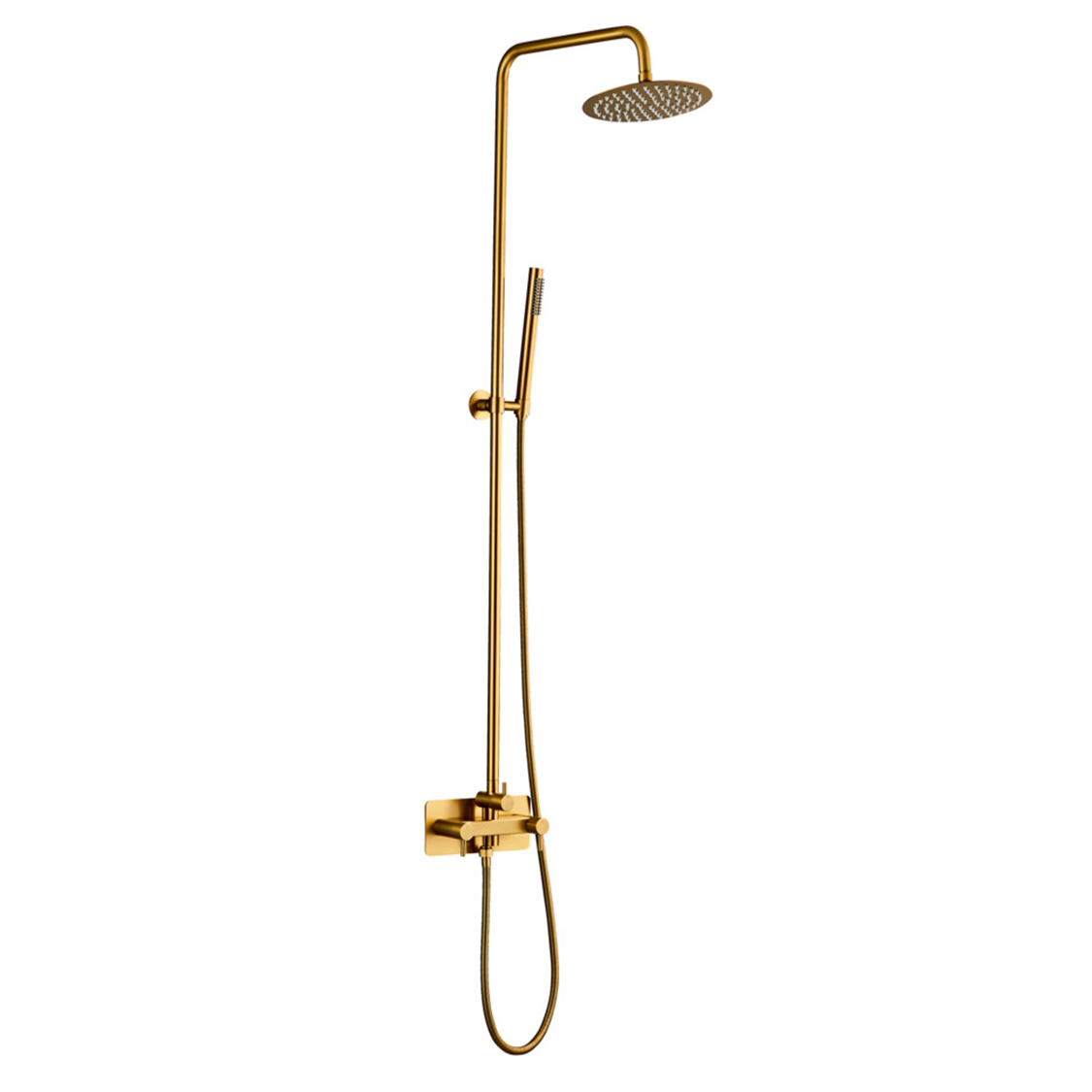 Lussero – Wandmontierte Außendusche Aus 304 Edelstahl Mit Messing-Finish, 20 Cm Regenduschkopf Und Handbrause (Kalt- & Warmwasser)