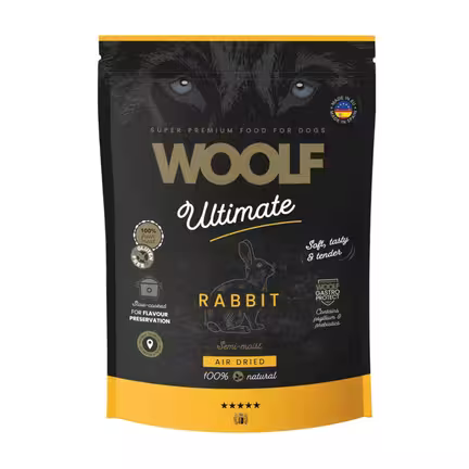 WOOLF Ultimate Semi Moist Hundefoder med Kanin | 1 kg | 100% frisk kød | Glutenfri | Slow Cooked | Air Dryed