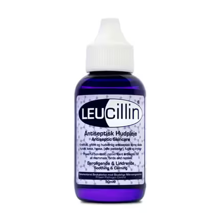 Leucillin Dropper 50 ml. - Dosering i dråbeform - Antiseptisk hudpleje til rensning og desinficering ved mindre hudproblemer.
