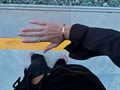Nathalie wearing Cobra bracelet made of 925 pure sterling silver plated with 18 carat gold plating.