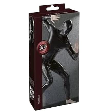 Black Level Full Body Suit – sort wetlook heldragt med lynlås, tætsiddende unisex fetishdragt med fuld kropsdækning, perfekt til dominans og rollespil.