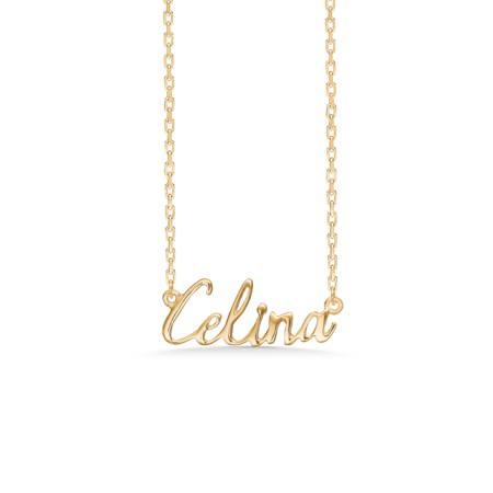 Name Tag Celina is made of 925 pure sterling silver plated with a durable 18 karat gold plating.