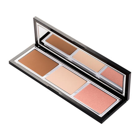 Face Sculpting Palette med contour, highlight og strobing – langtidsholdbar formel, perfekt til alle hudtoner.