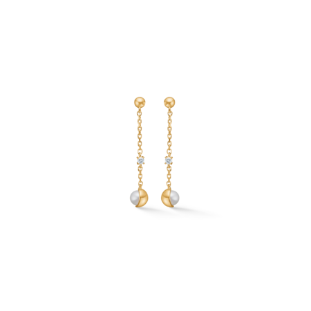 Moonchild earrings in 14-carat gold with cultured pearls and 0.04 ct. brilliant-cut diamonds, W.SI