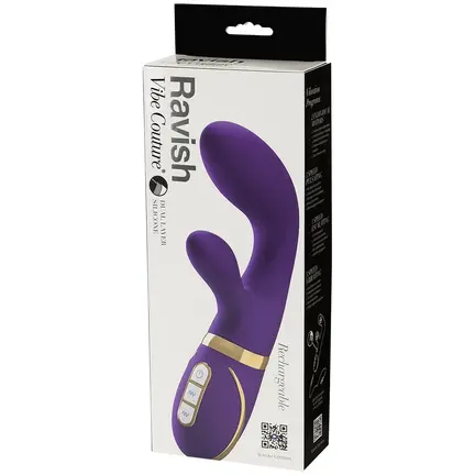 Vibe Couture Ravish Rabbit vibrator i blød silikone med dobbelt motor og metallic håndtag