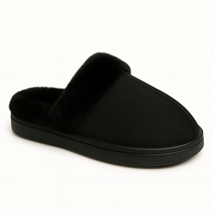 Herre hjemmesko i ruskindslook med plysfor og slip-on design