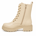 Beige Lakstøvle med Snørebånd og Chunky Sål – Lynlås & Gloss