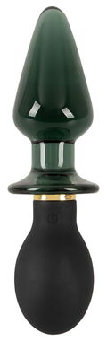 Dobbelt vibro-buttplug i silikone og glas med konisk form, stopprop og indbyggede vibrationer