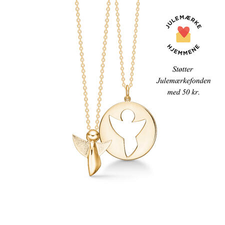 ME & MY ANGEL forgyldt sølv halskæde med engel og amulet i én. Inkl. 2 kæder.