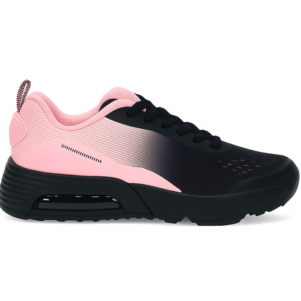 Sort og rosa dame sneaker med luftdæmpende sål og sporty design.