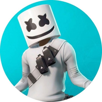 Rundt Fortnite sukkerprint med Marshmello på turkis baggrund