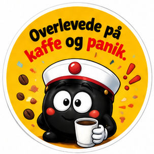 Sjovt studenter sukkerprint med teksten Overlevede på kaffe og panik til cupcakes, cookies og studenterkager