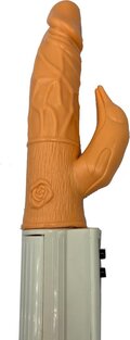 Beige G-punkts- og klitorisvibrator med buet design og riller