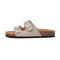 Beige damesandal med to spænder og korksål