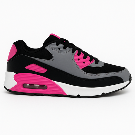 Dame sneaker i sort, grå og pink med air-sål