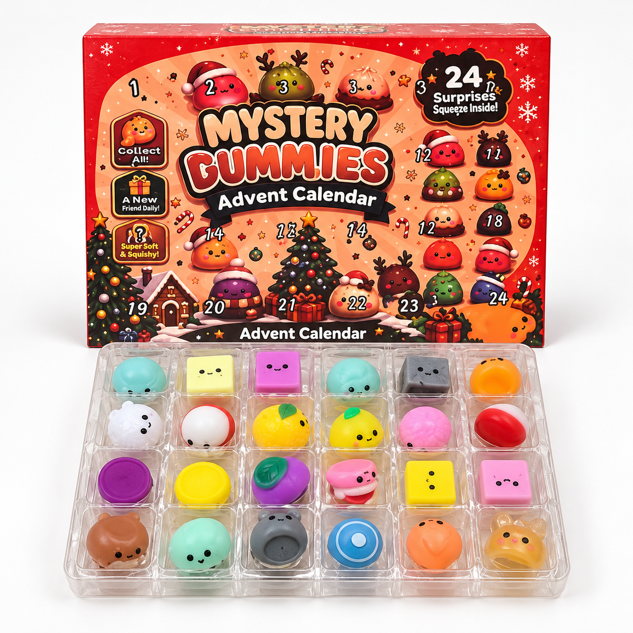 Squishy-julekalender med 24 figurer Mystery Gummies