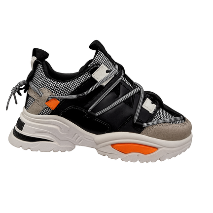 Chunky sneaker i sort, hvid og grå med orange detaljer til kvinder