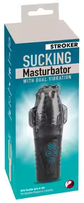 Sucking Masturbator med dobbelt vibration og sugfunktion i sort design.