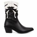 Sort & Hvid Cowboystøvle Dame – Westernlook m. Hæl