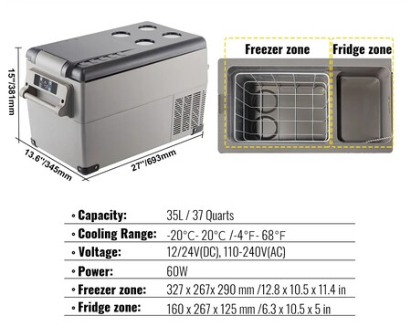 Bilkøleboks 12V 24V med fryserfunktion ned til -20°C