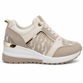 Beige dame sneaker med monogram og gulddetaljer