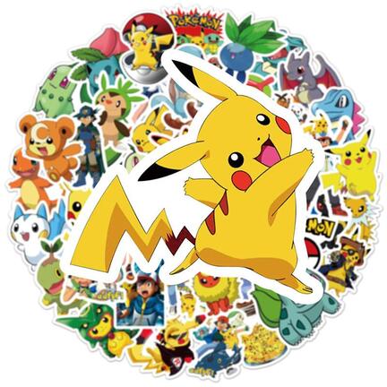 Pokémon-inspireret rundt kageprint med mange venner motiv